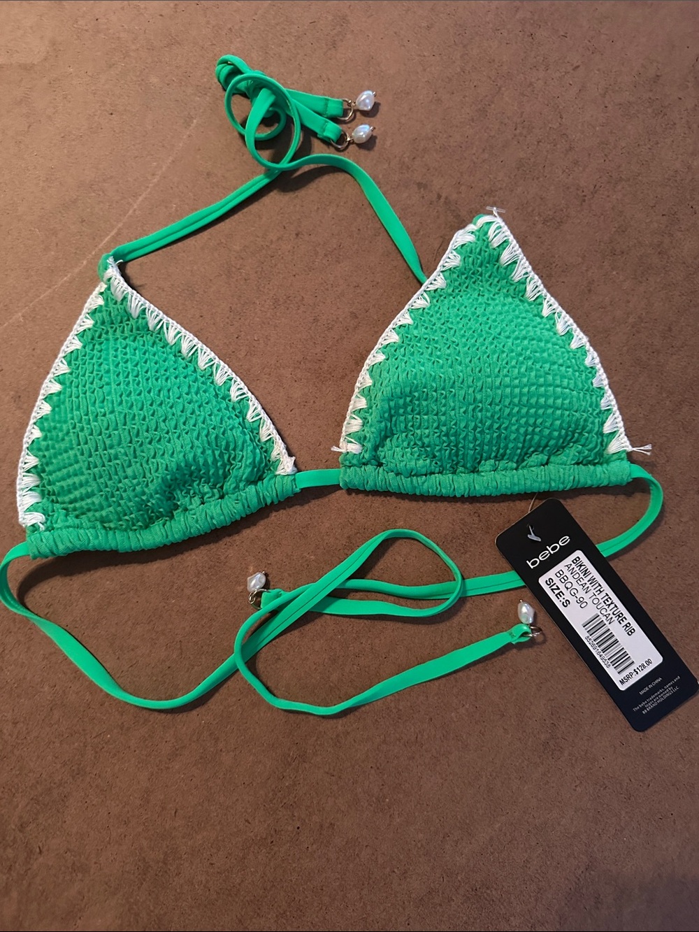 NWT bebe Green Crochet Trim Triangle Bikini Top